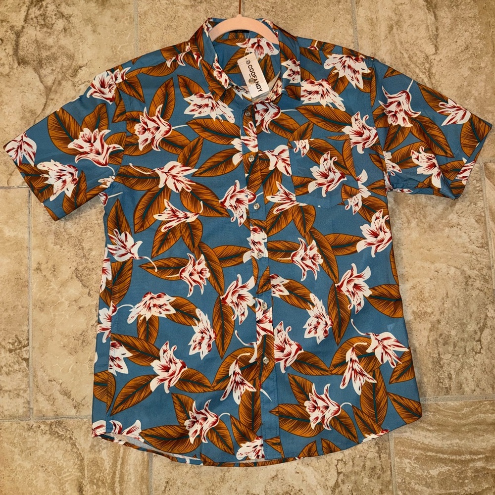 NWT COOFANDY Hawaiian Aloha Shirt Short Sleeve Casual Button Down Floral Size‎ M